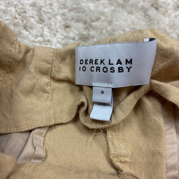 Derek Lam 10 Crosby Linen Rayon Pleated Wide Leg Pants Trousers Khaki Women's 8 - Picture 4 of 10